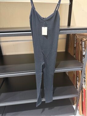 Hatch Black Ribbed Jumpsuit with Spaghetti Straps